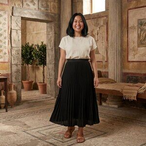 Adrianna Papell Long Black Pleated Skirt